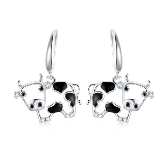 Sterling Silver Cubic Zirconia Cow Drop Earrings-1