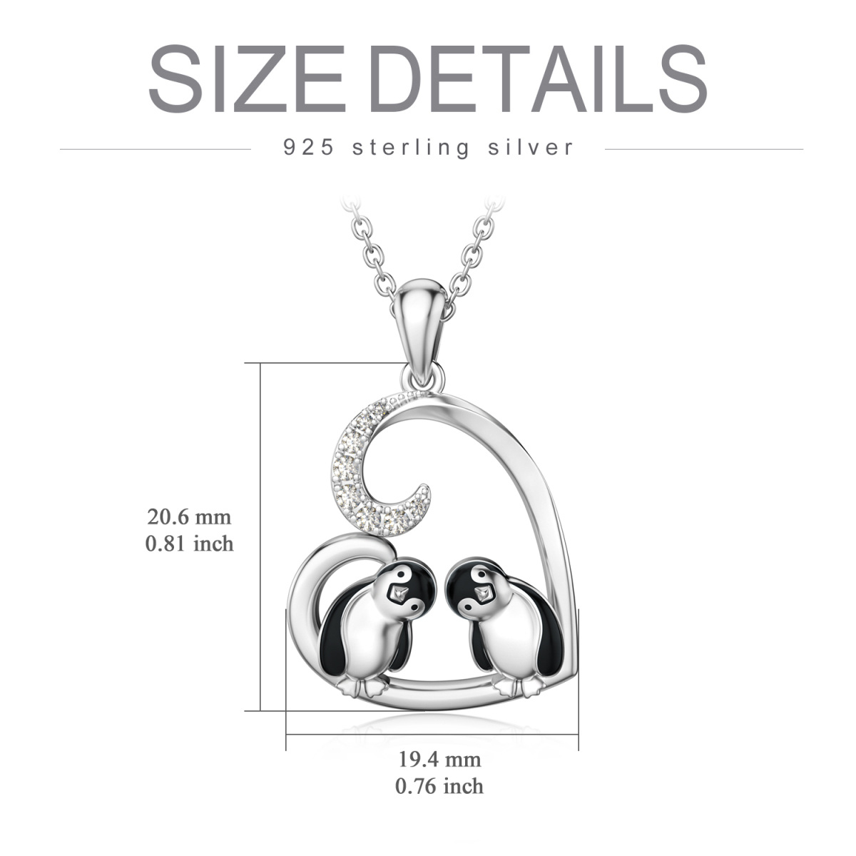 Plata de ley Cubic Zirconia Pareja Pingüino y Corazón Collar Colgante-6