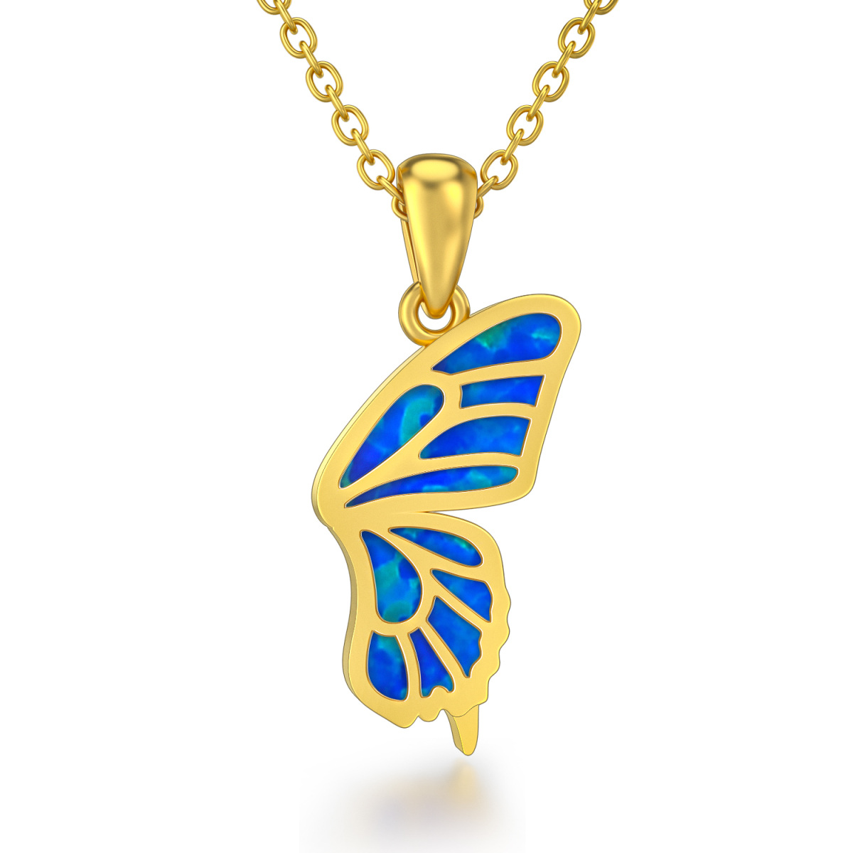 14K Gold Opal Butterfly Pendant Necklace-1