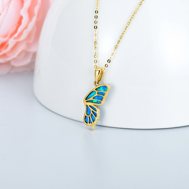 14K Gold Opal Butterfly Pendant Necklace-3