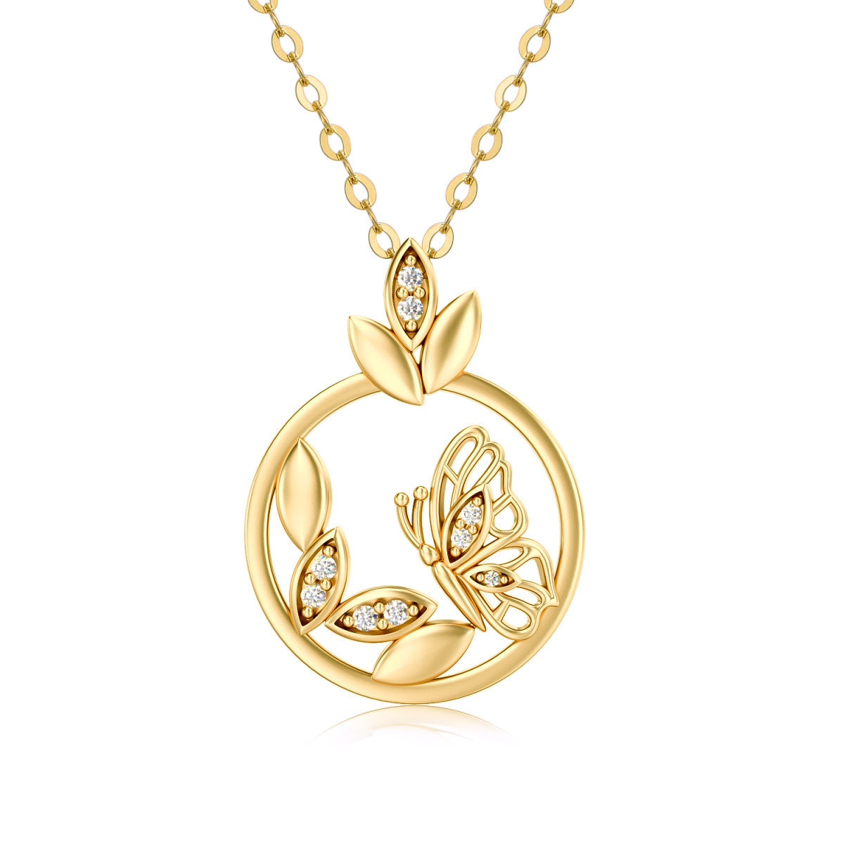 14K Gold Moissanite Butterfly Pendant Necklace-1