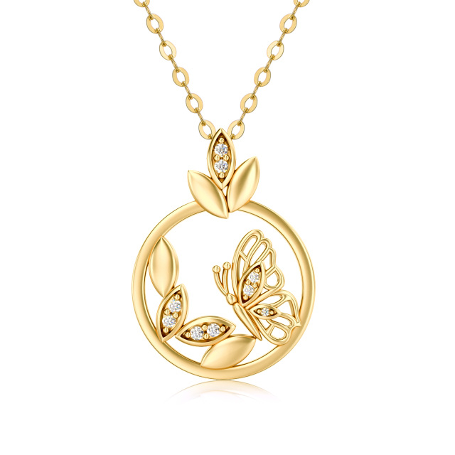 14K Gold Moissanite Butterfly Pendant Necklace-0