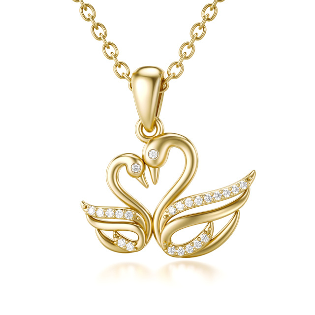 14K Gold Moissanite Swan Pendant Necklace-0