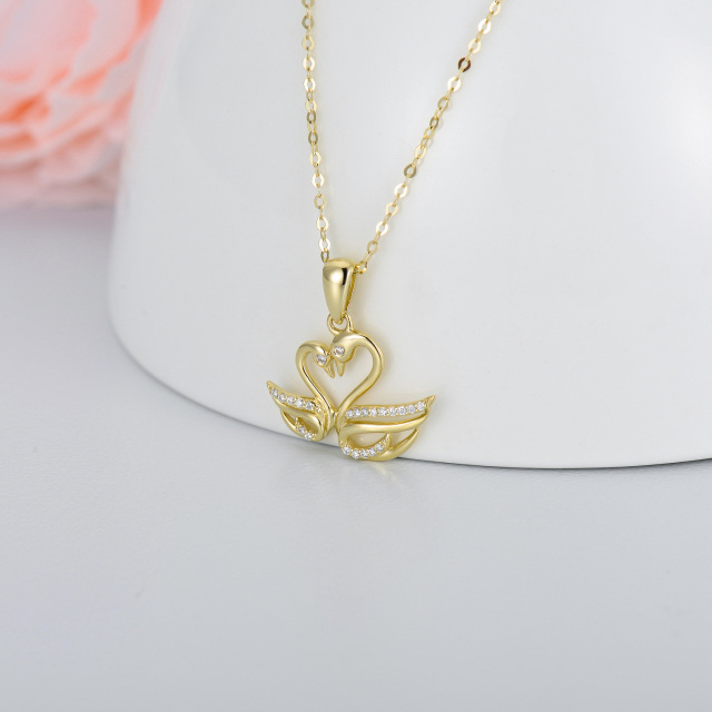 14K Gold Moissanite Swan Pendant Necklace-2