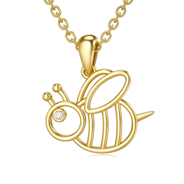 14K Gold Moissanite Bees Pendant Necklace-5