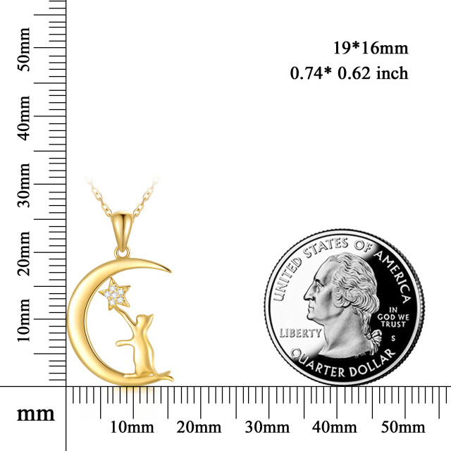 14K Gold Moissanite Cat & Moon Pendant Necklace-2