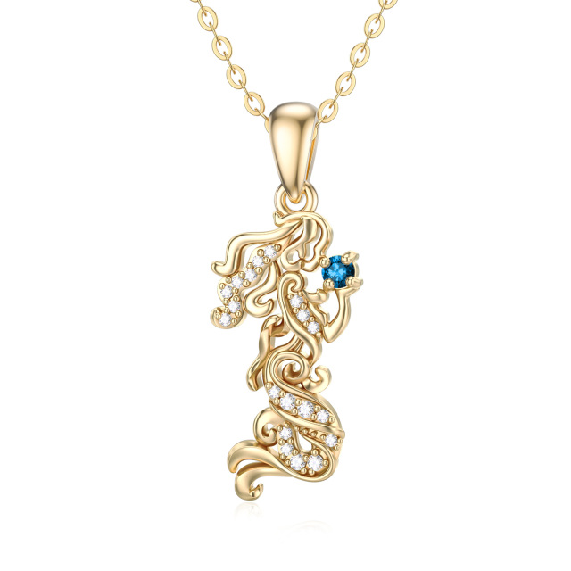 Colar com pingente de sereia Moissanite em ouro 14K-0