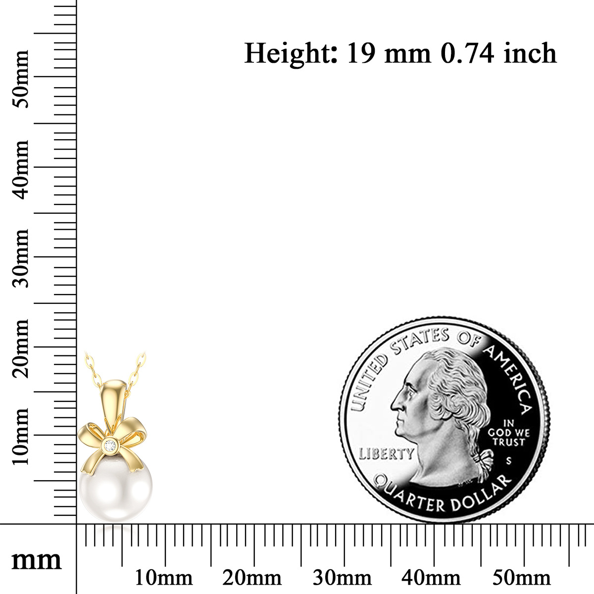 14K Gold Circular Shaped Pearl Bowknot Pendant Necklace-5