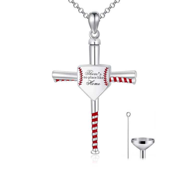 Sterling Silver Baseball & Cross Urn Necklace for Ashes