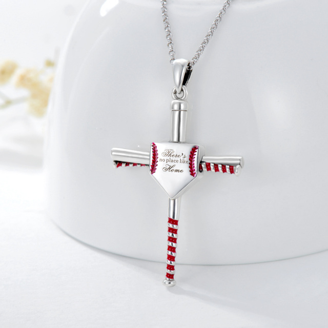 Sterling Silver Baseball & Cross Urn Necklace for Ashes-5