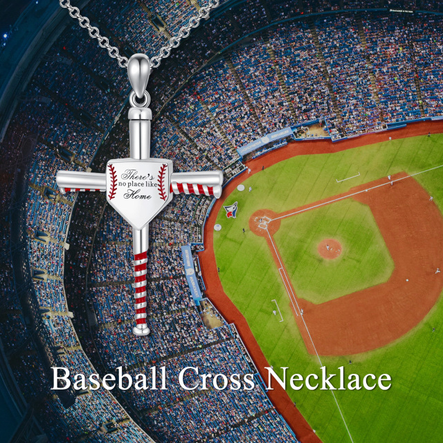 Sterling Silver Baseball & Cross Urn Necklace for Ashes-4
