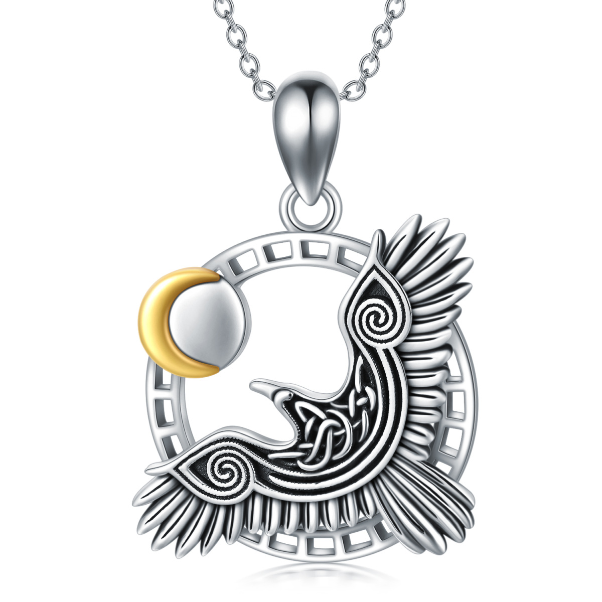 Sterling Silver Two-tone Bird Pendant Necklace-1