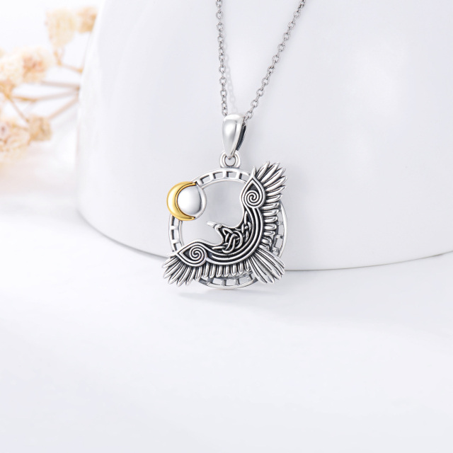 Sterling Silver Two-tone Bird Pendant Necklace-3