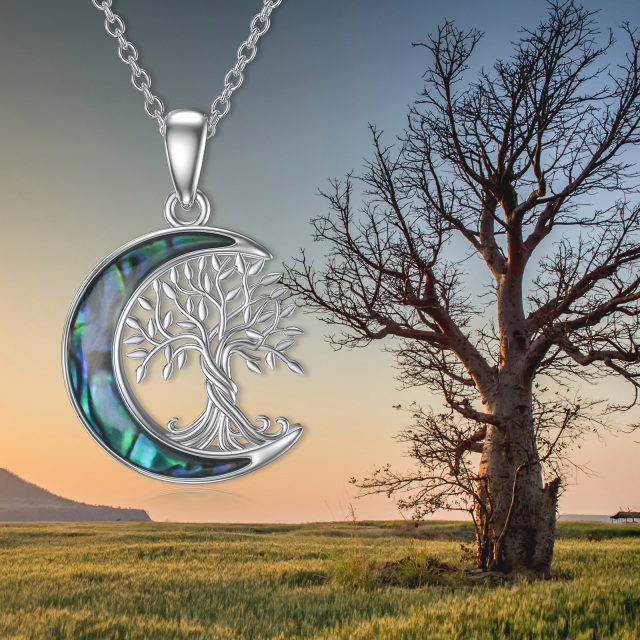 Sterling Silver Abalone Shellfish Tree Of Life & Moon Urn Necklace for Ashes-3