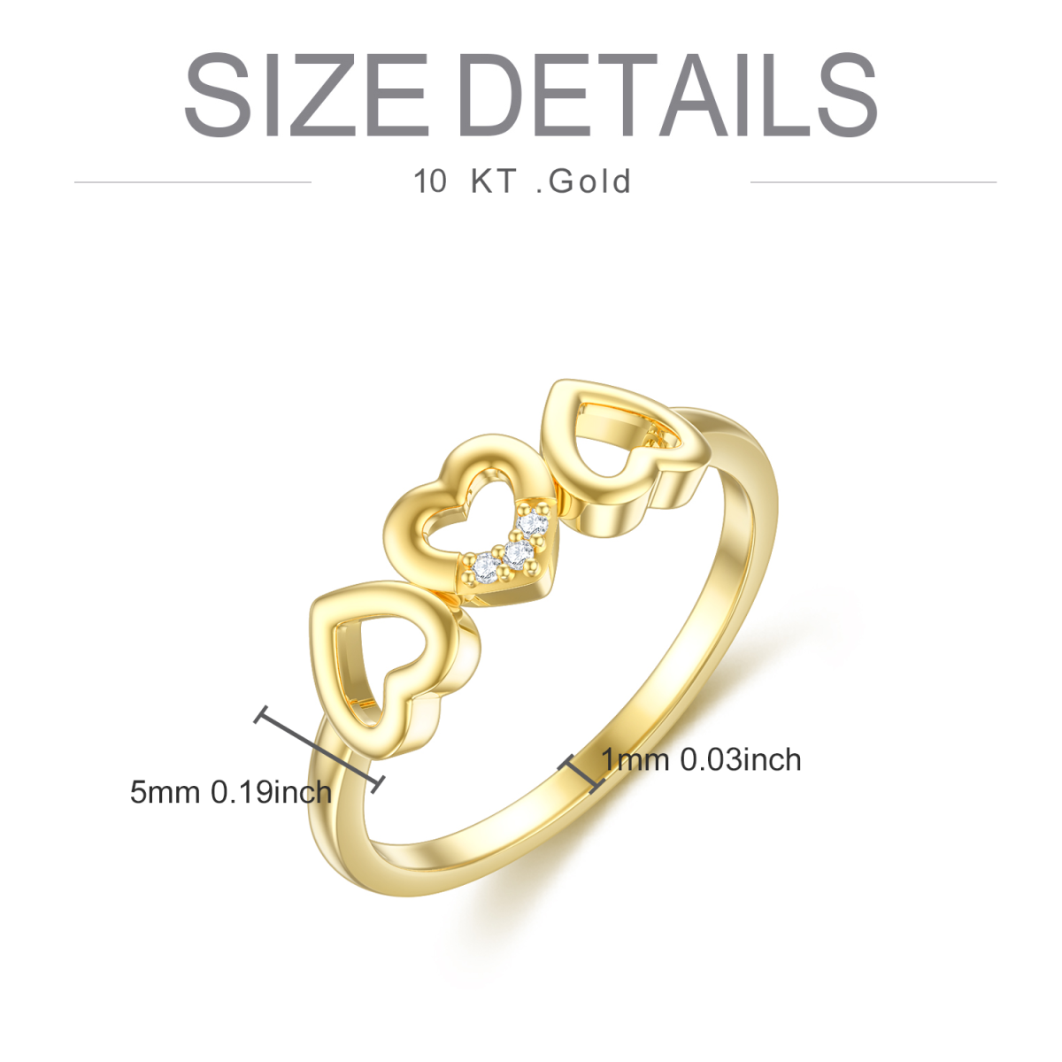 10K Gold Cubic Zirconia Heart With Heart Ring-5