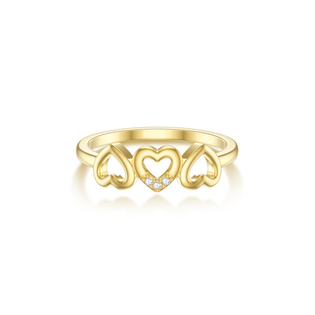 10K Gold Cubic Zirconia Heart With Heart Ring-1