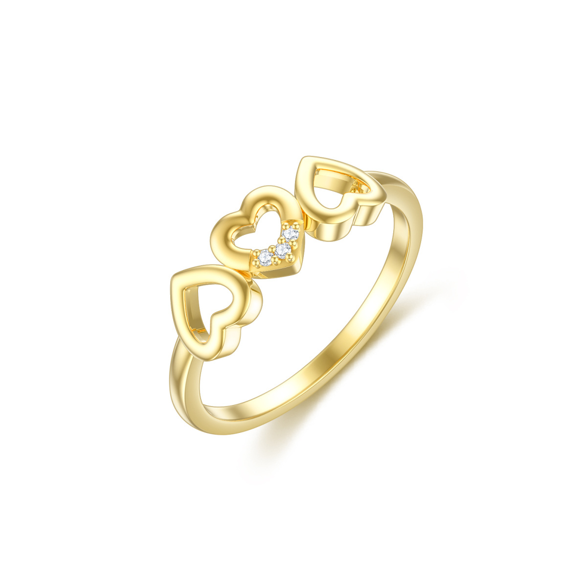 10K Gold Cubic Zirconia Heart With Heart Ring-1