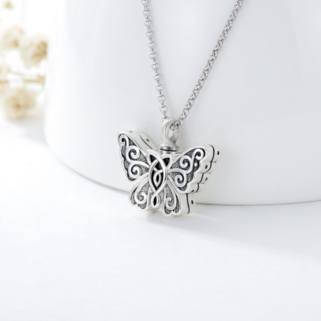 Collier d'urne en argent sterling pour cendres avec nœud celtique et papillon-2