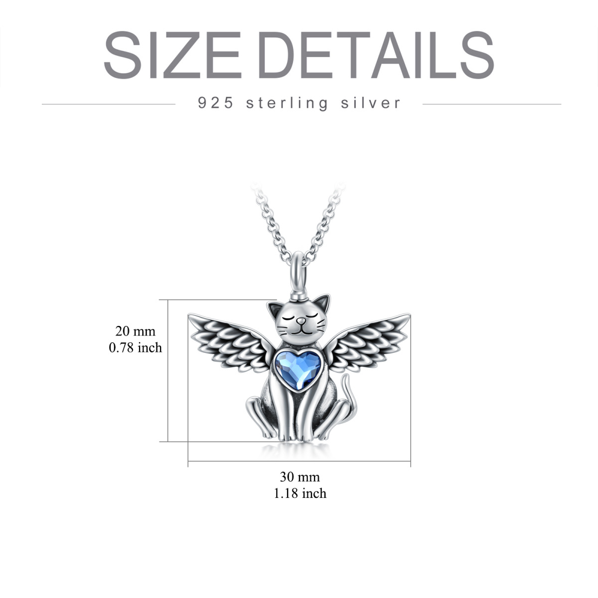 Sterling Silver Heart Shaped Crystal Cat & Angel Wing & Heart Urn Necklace for Ashes-6