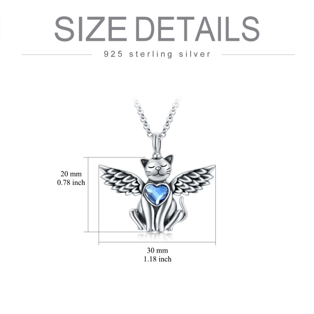 Sterling Silver Heart Shaped Crystal Cat & Angel Wing & Heart Urn Necklace for Ashes-5