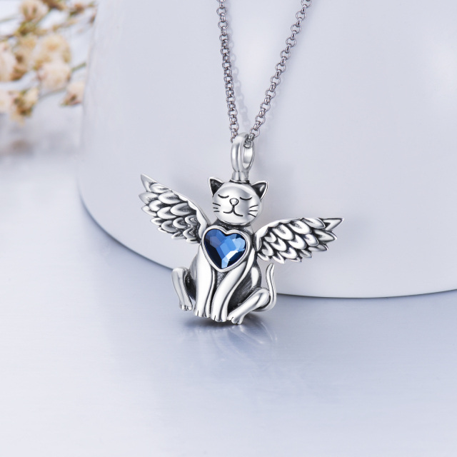 Sterling Silver Heart Shaped Crystal Cat & Angel Wing & Heart Urn Necklace for Ashes-2