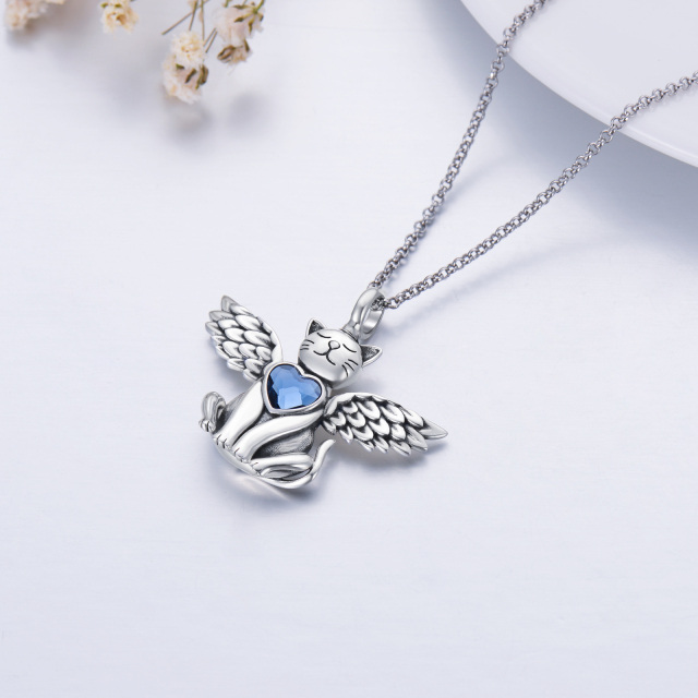 Sterling Silver Heart Shaped Crystal Cat & Angel Wing & Heart Urn Necklace for Ashes-3