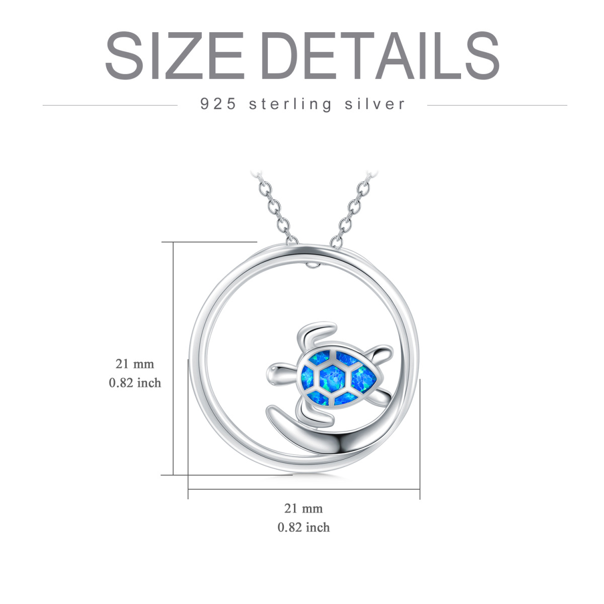 Sterling Silver Opal Sea Turtle Circle Pendant Necklace-6