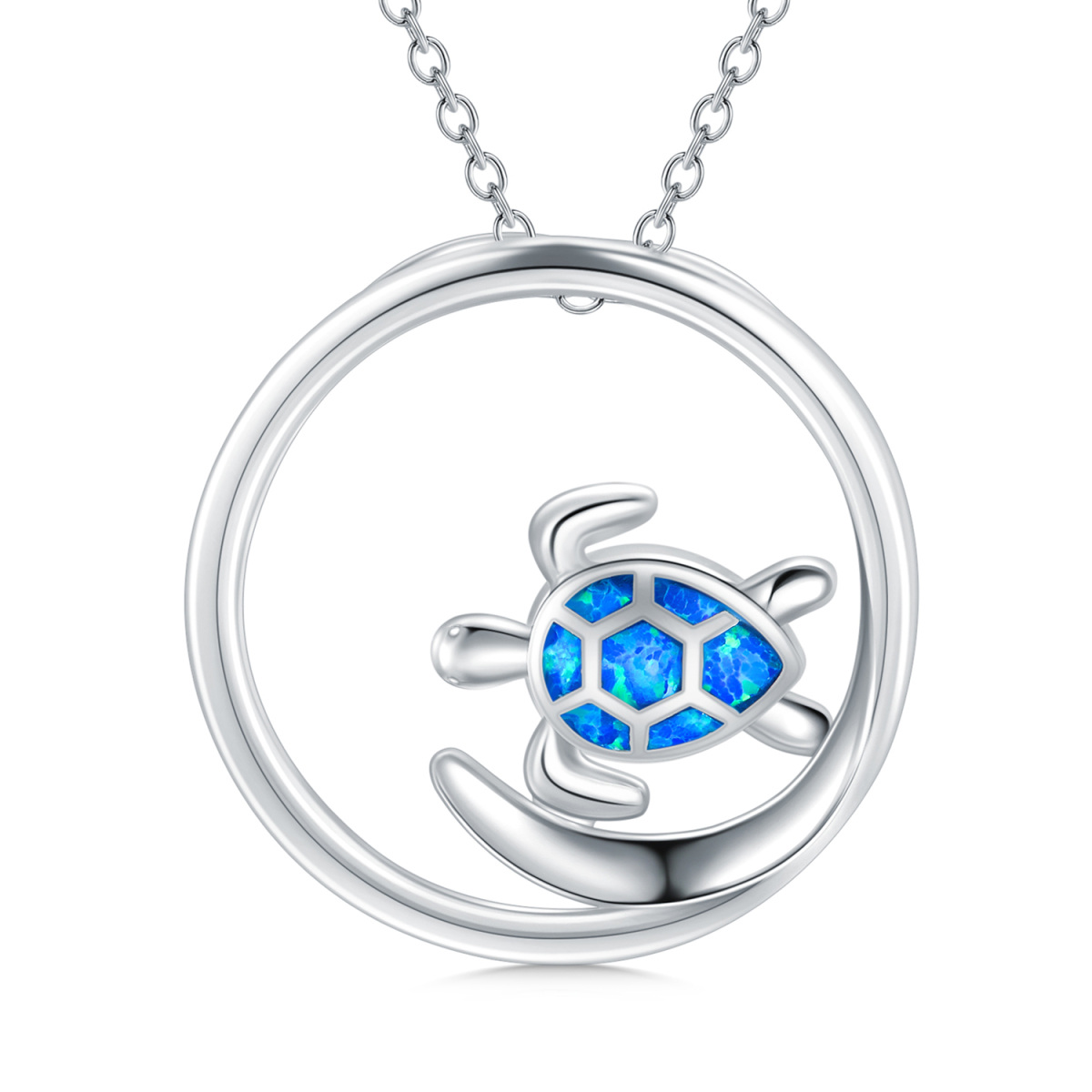 Sterling Silber Opal Meeresschildkröte Kreis Anhänger Halskette-1