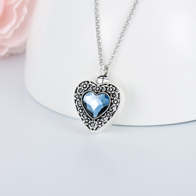 Sterling Silver Heart Shaped Crystal Heart Urn Necklace for Ashes with Engraved Word-2