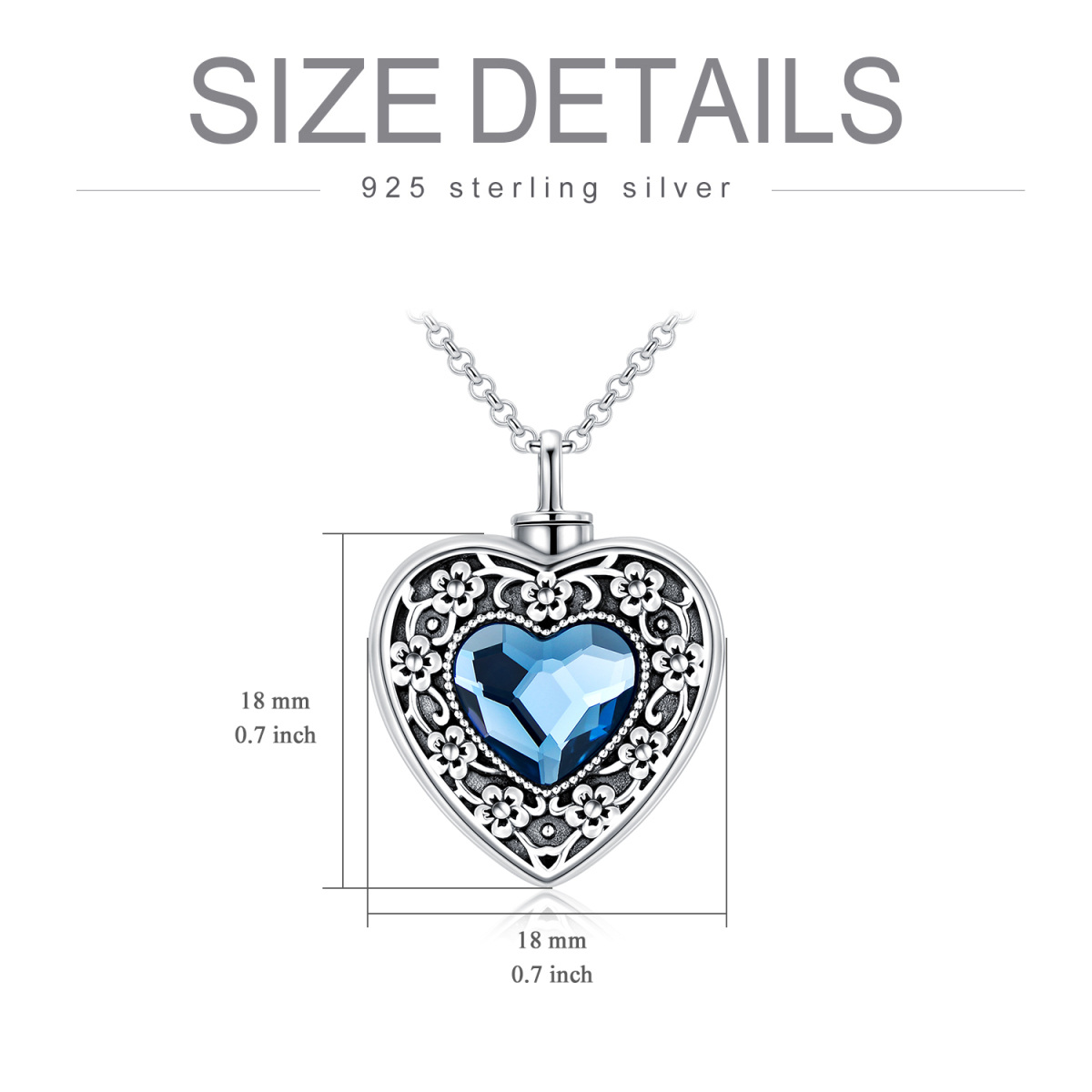 Sterling Silver Heart Shaped Crystal Heart Urn Necklace for Ashes with Engraved Word-8