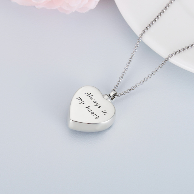 Sterling Silver Heart Shaped Crystal Heart Urn Necklace for Ashes with Engraved Word-5