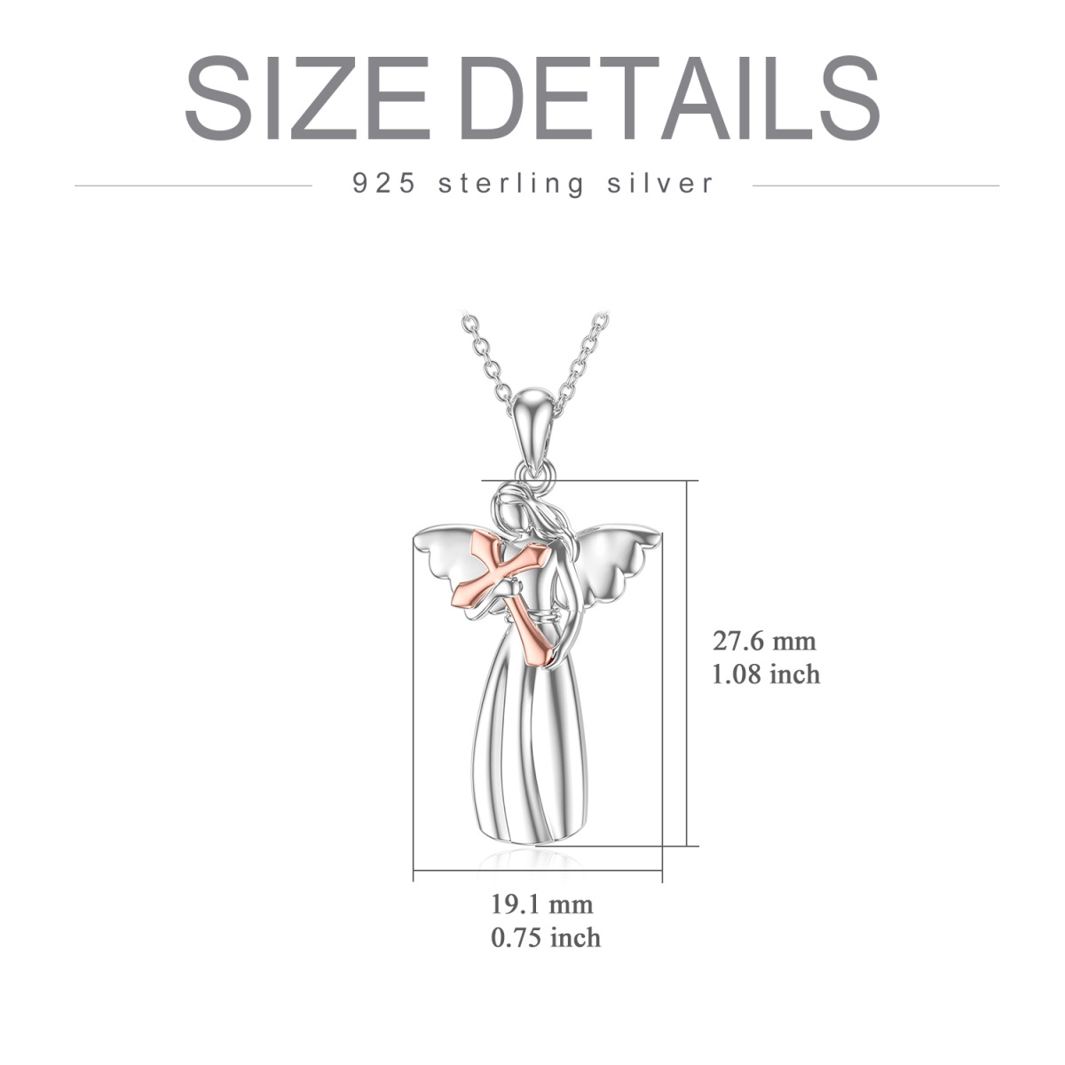 Sterling Silber zweifarbig Engel & Kreuz Anhänger Halskette-6