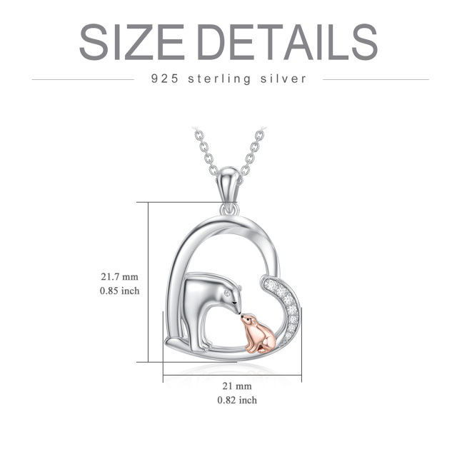 Collier en argent sterling avec pendentif ours et coeur en zircon cubique de forme circula-4