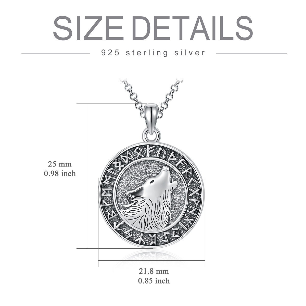 Collier avec pendentif en forme de pièce de monnaie en forme de loup viking en argent sterling-5