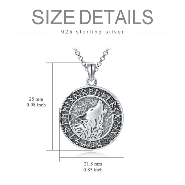 Sterling Silver Wolf & Viking Rune Coin Pendant Necklace-5