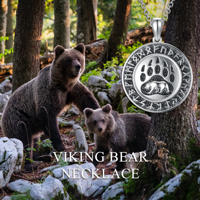 Sterling Silver Paw & Polar Bear & Viking Rune Pendant Necklace-5