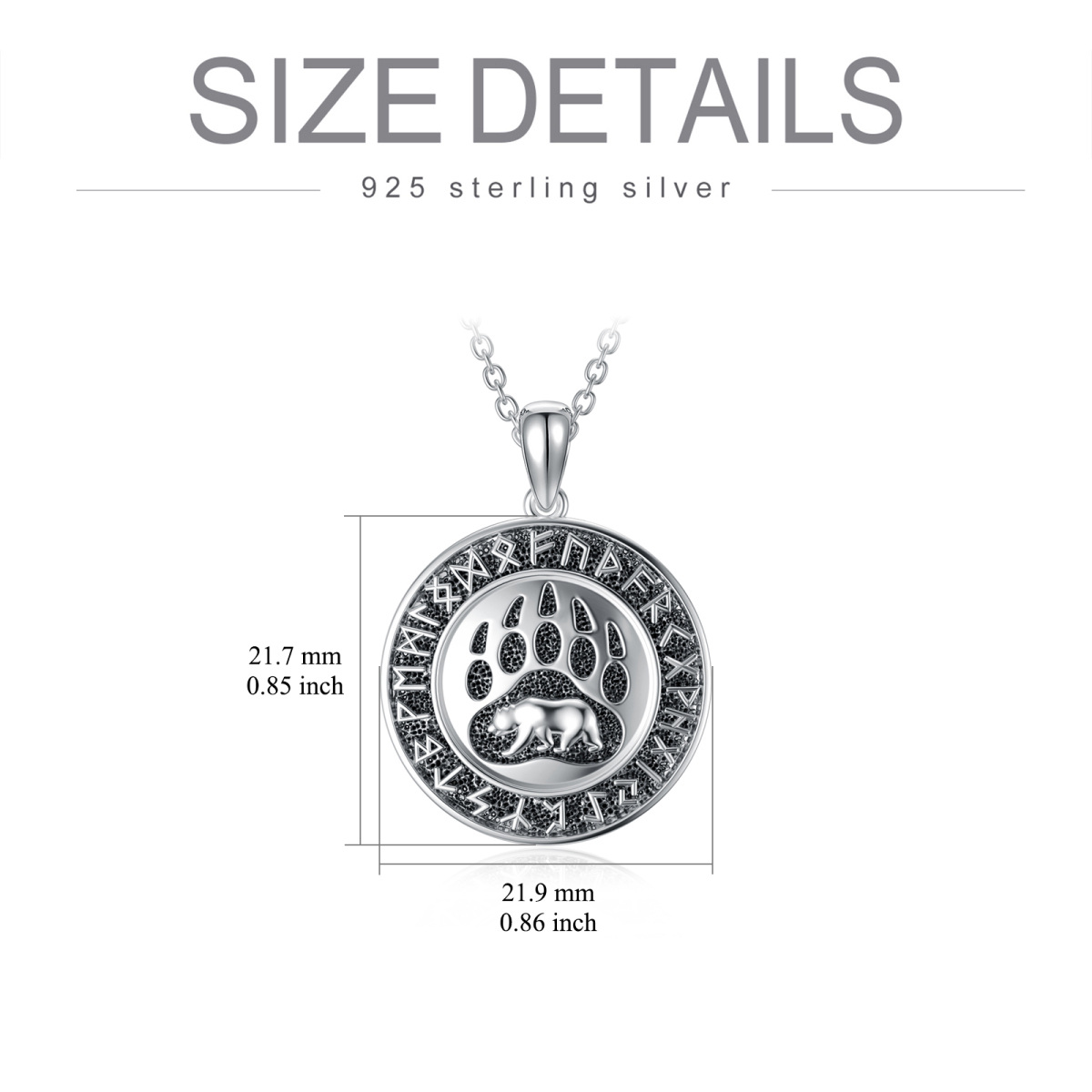 Sterling Silver Paw & Polar Bear & Viking Rune Pendant Necklace-6