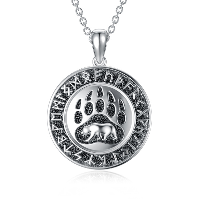 Sterling Silver Paw & Polar Bear & Viking Rune Pendant Necklace-1