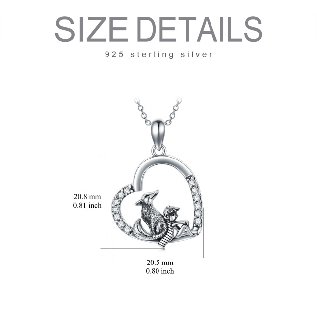 Sterling Silver Cubic Zirconia Little Prince & Fox Heart Pendant Necklace-4