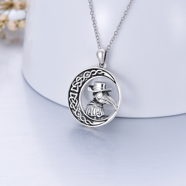 Sterling Silver Raven & Celtic Knot & Moon & Plague Doctor Pendant Necklace-3