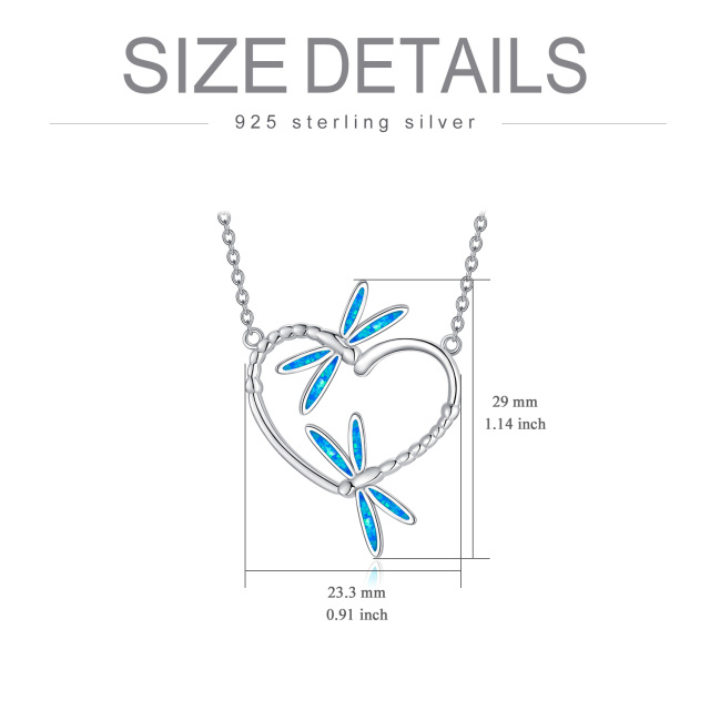 Sterling Silver Opal Dragonfly & Heart Pendant Necklace-4
