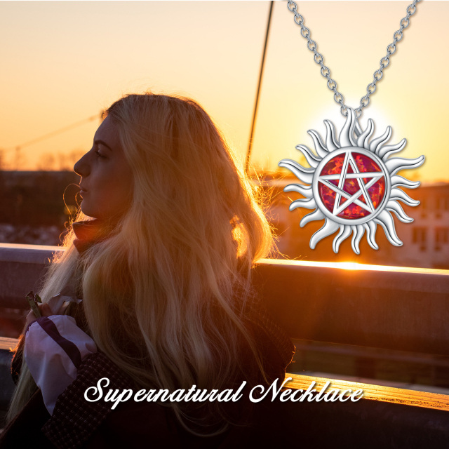 Collier pendentif soleil pentagramme opale en argent sterling-2