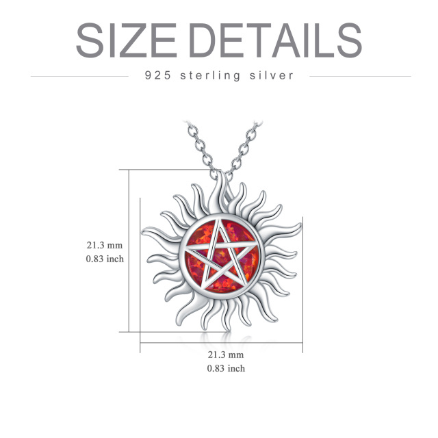 Sterling Silver Opal Pentagram & Sun Pendant Necklace-4