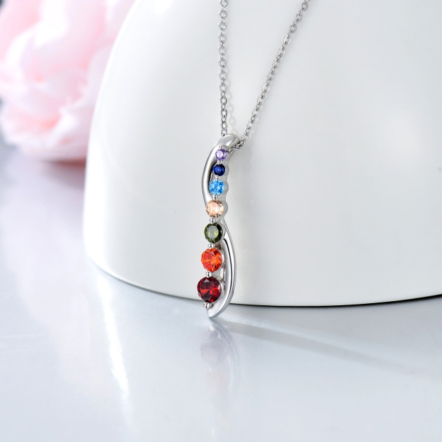 Sterling Silver Cubic Zirconia Chakras Pendant Necklace-4