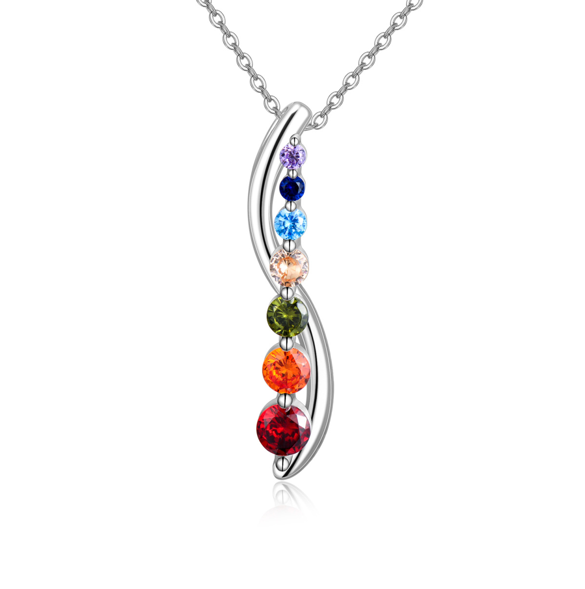 Sterling Silver Cubic Zirconia Chakras Pendant Necklace-1