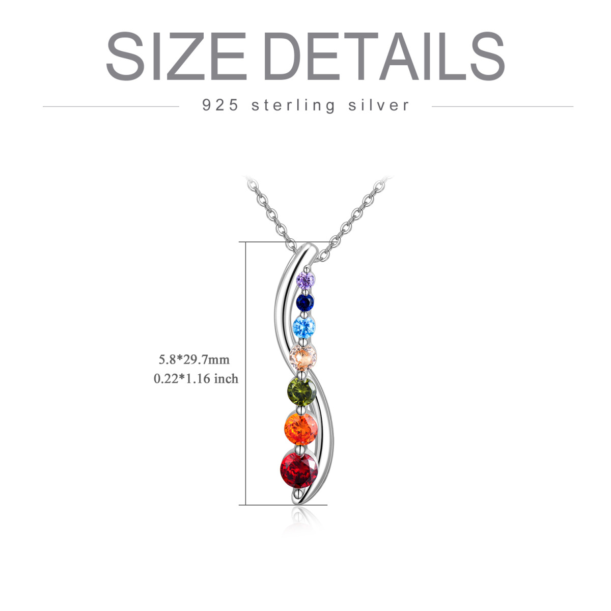 Sterling Silver Cubic Zirconia Chakras Pendant Necklace-6