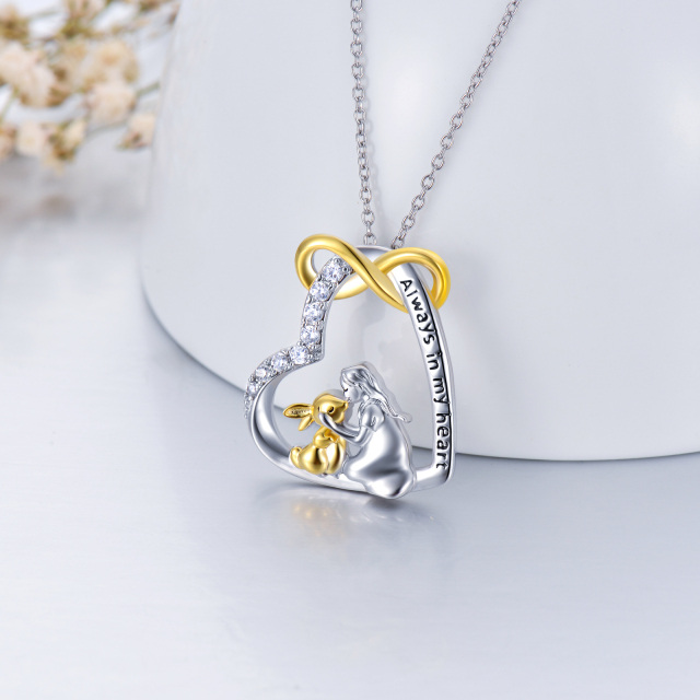 Sterling Silver Two-tone Cubic Zirconia Rabbit & Heart Pendant Necklace with Engraved Word-3
