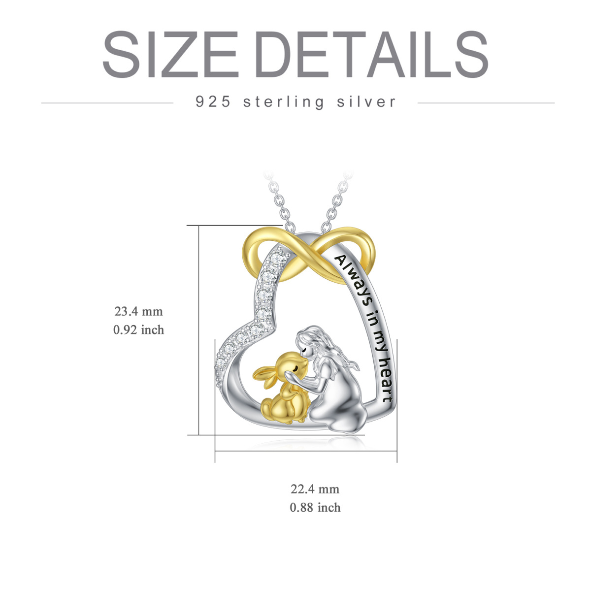 Zweifarbige Halskette aus Sterlingsilber mit Herzanhänger und Zirkonia-6