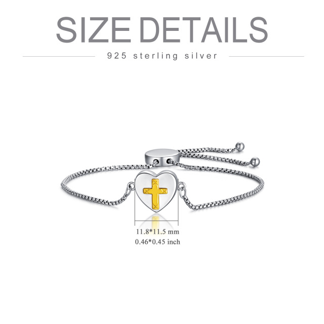 Sterling Silver Two-tone Cross & Heart Urn Bracelet for Ashes-5