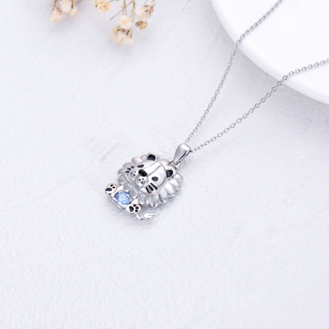 Sterling Silver Heart Shaped Cubic Zirconia Lion & Heart Pendant Necklace-4